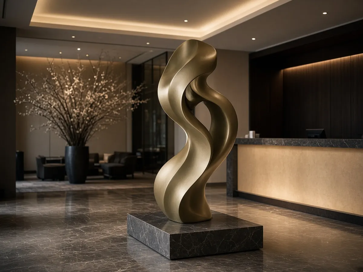 Otel lobisinde saten metal görünümlü özel dekoratif figür